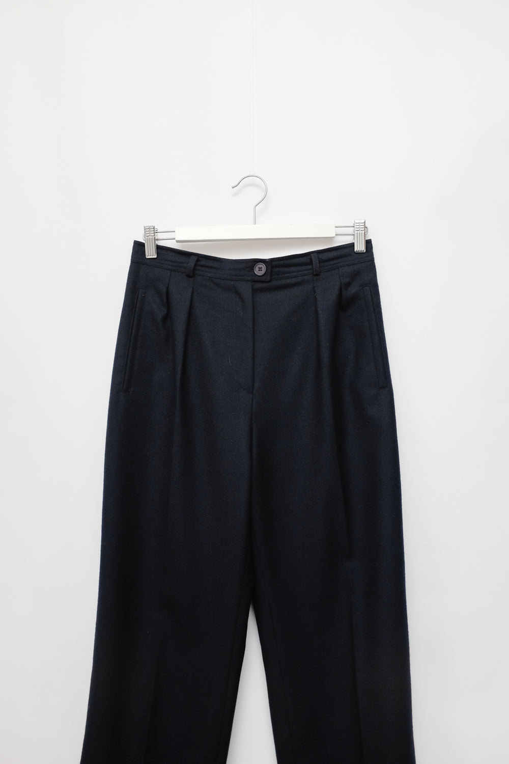 PURE WOOL NAVY PLEATED PANTS