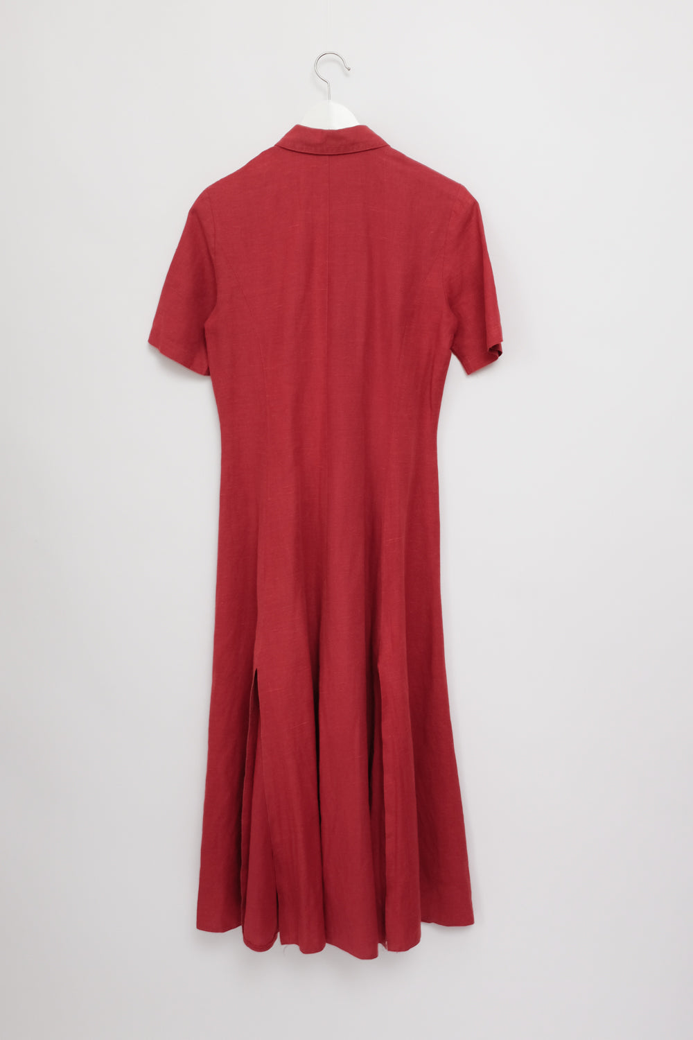 PURE LINEN RED LONG SHIRT DRESS