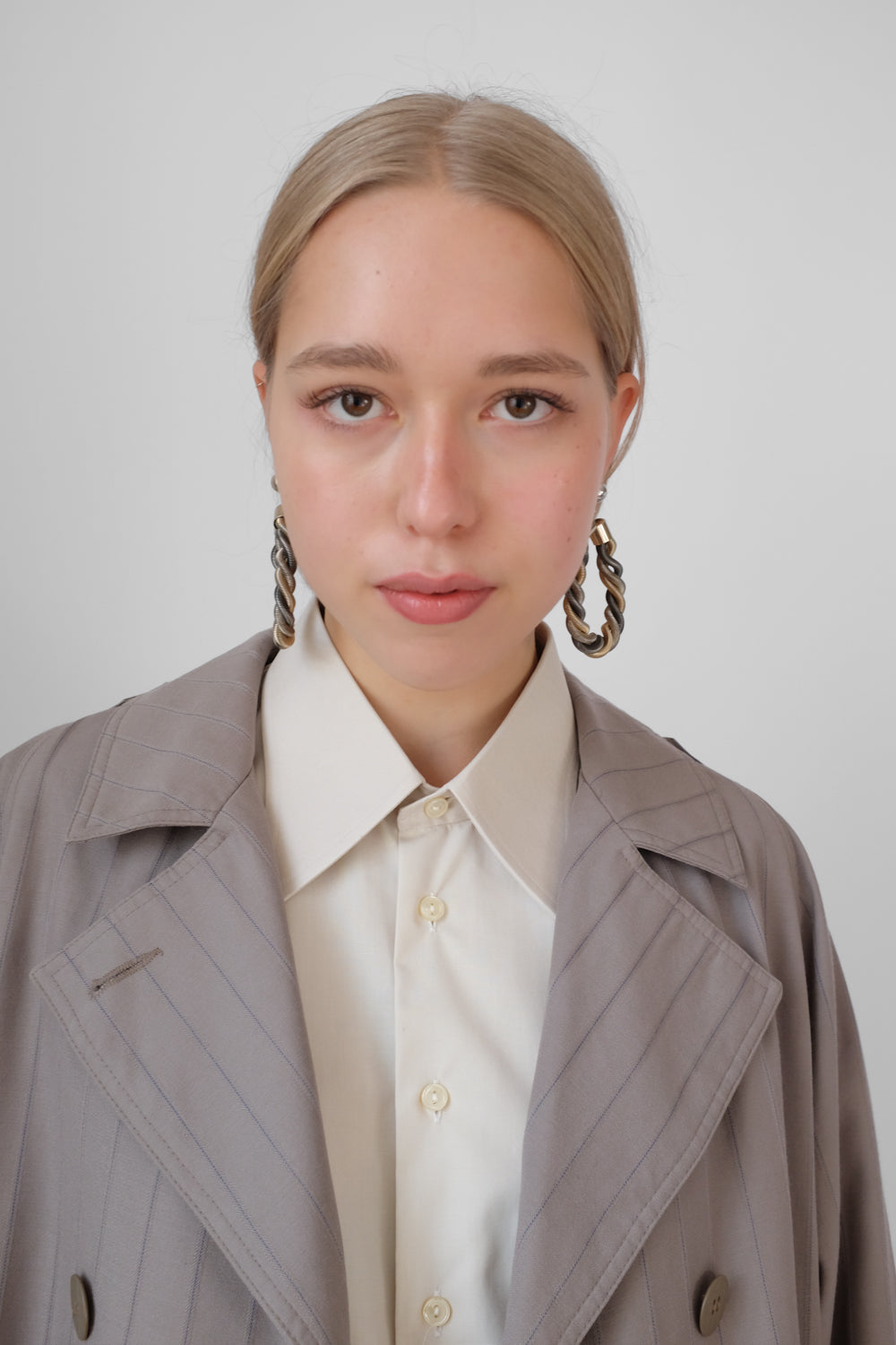 WOOL VINTAGE PINSTRIPED TRENCH COAT