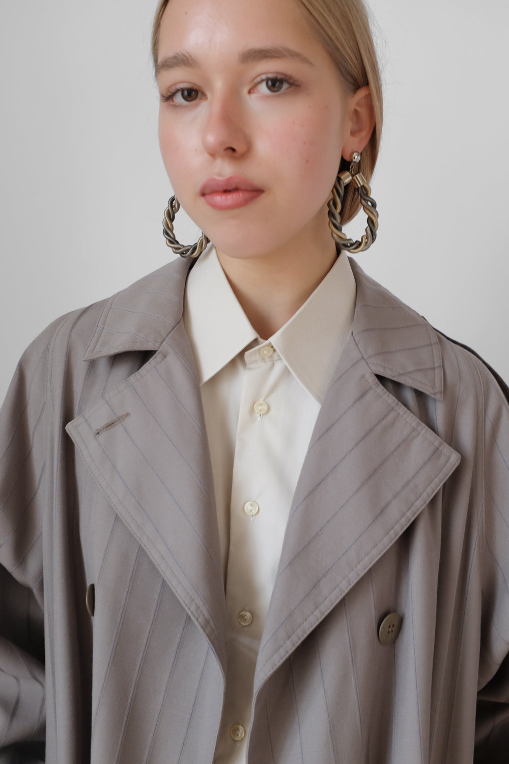 WOOL VINTAGE PINSTRIPED TRENCH COAT