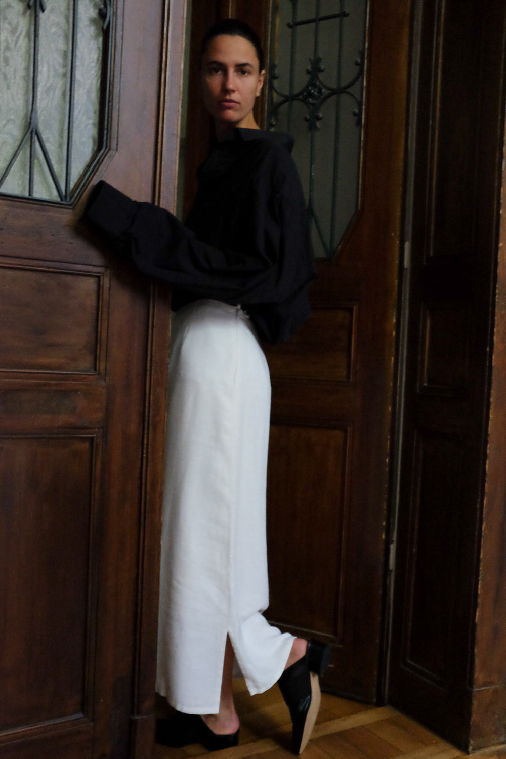 LONG WHITE VINTAGE MAXI LINEN SKIRT