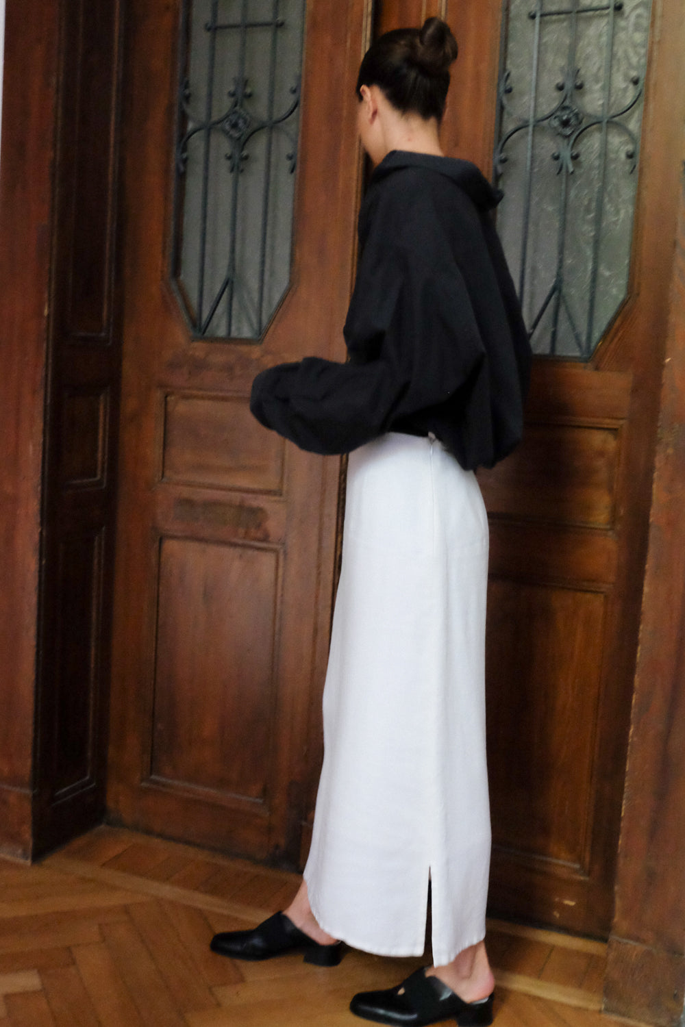 LONG WHITE VINTAGE MAXI LINEN SKIRT