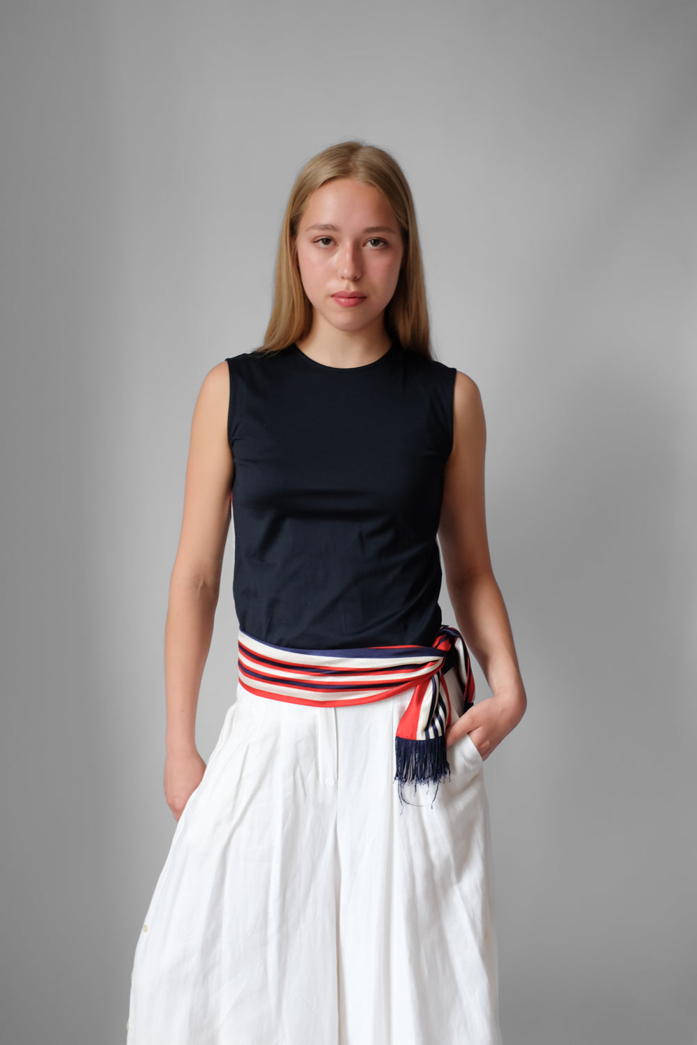 VINTAGE SILKY STRIPED BELT SCARF