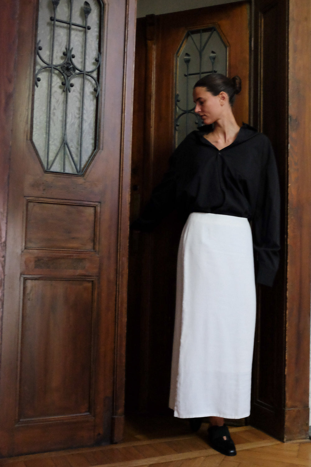 LONG WHITE VINTAGE MAXI LINEN SKIRT