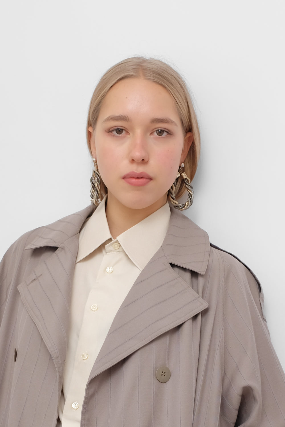 WOOL VINTAGE PINSTRIPED TRENCH COAT