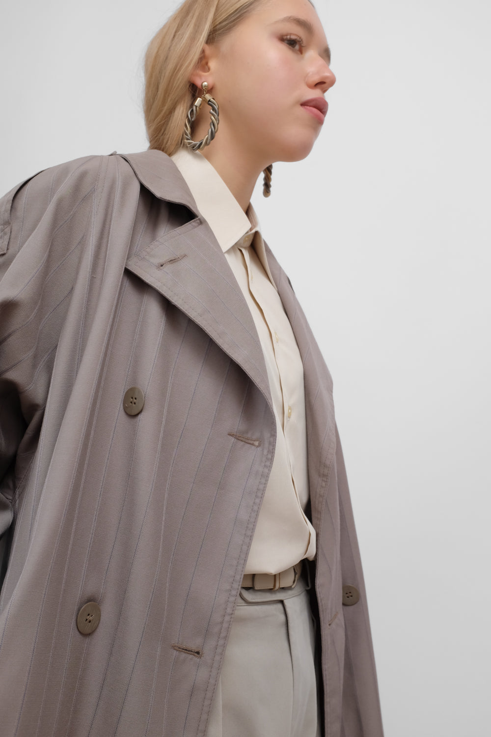 WOOL VINTAGE PINSTRIPED TRENCH COAT