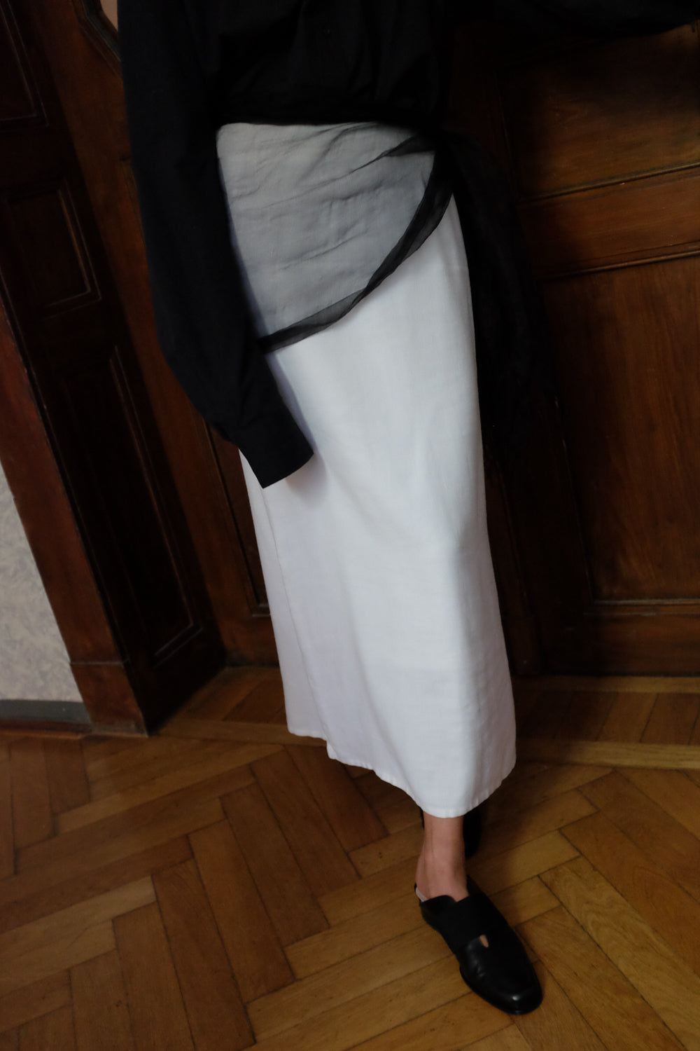LONG WHITE VINTAGE MAXI LINEN SKIRT