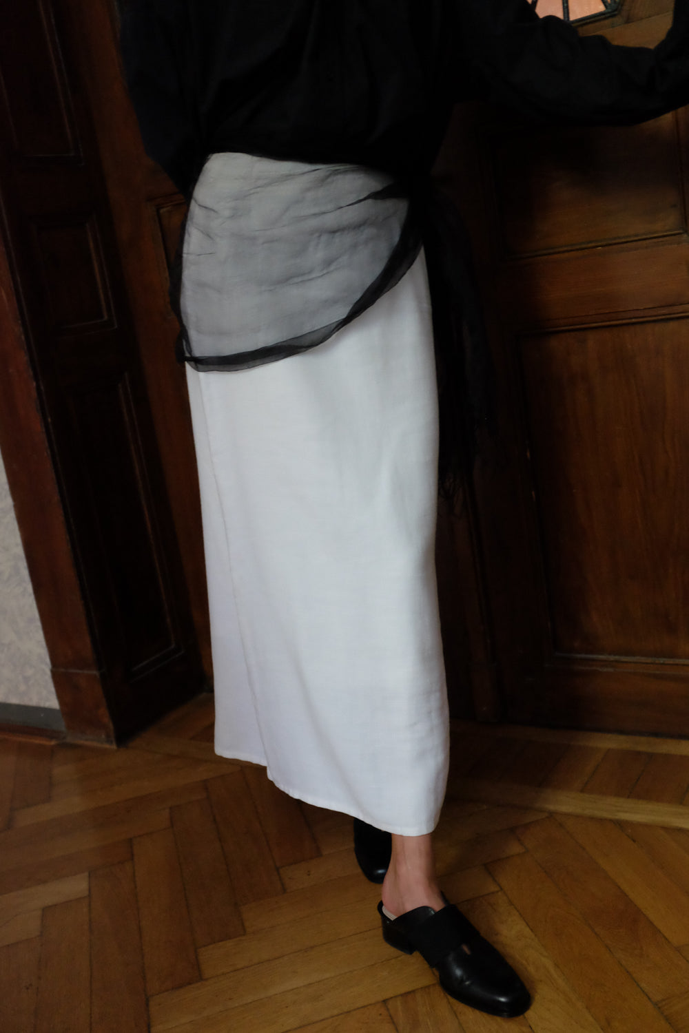 LONG WHITE VINTAGE MAXI LINEN SKIRT