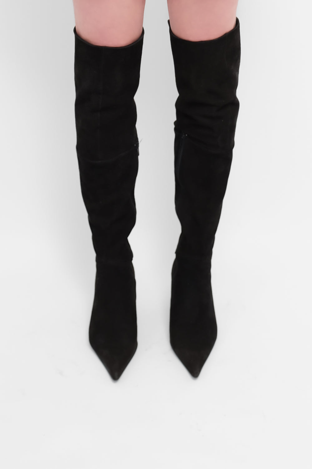 BLACK SUEDE LEATHER OVERKNEE BOOTS 38