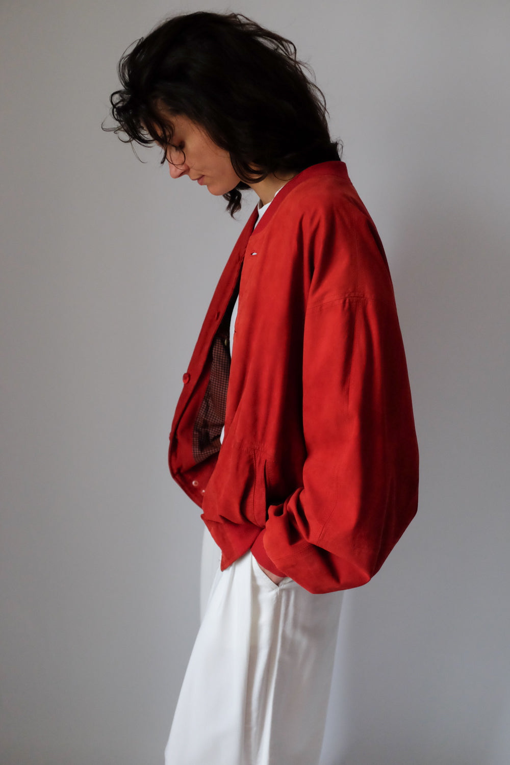 SUEDE LEATHER RED VINTAGE BOMBER JACKET