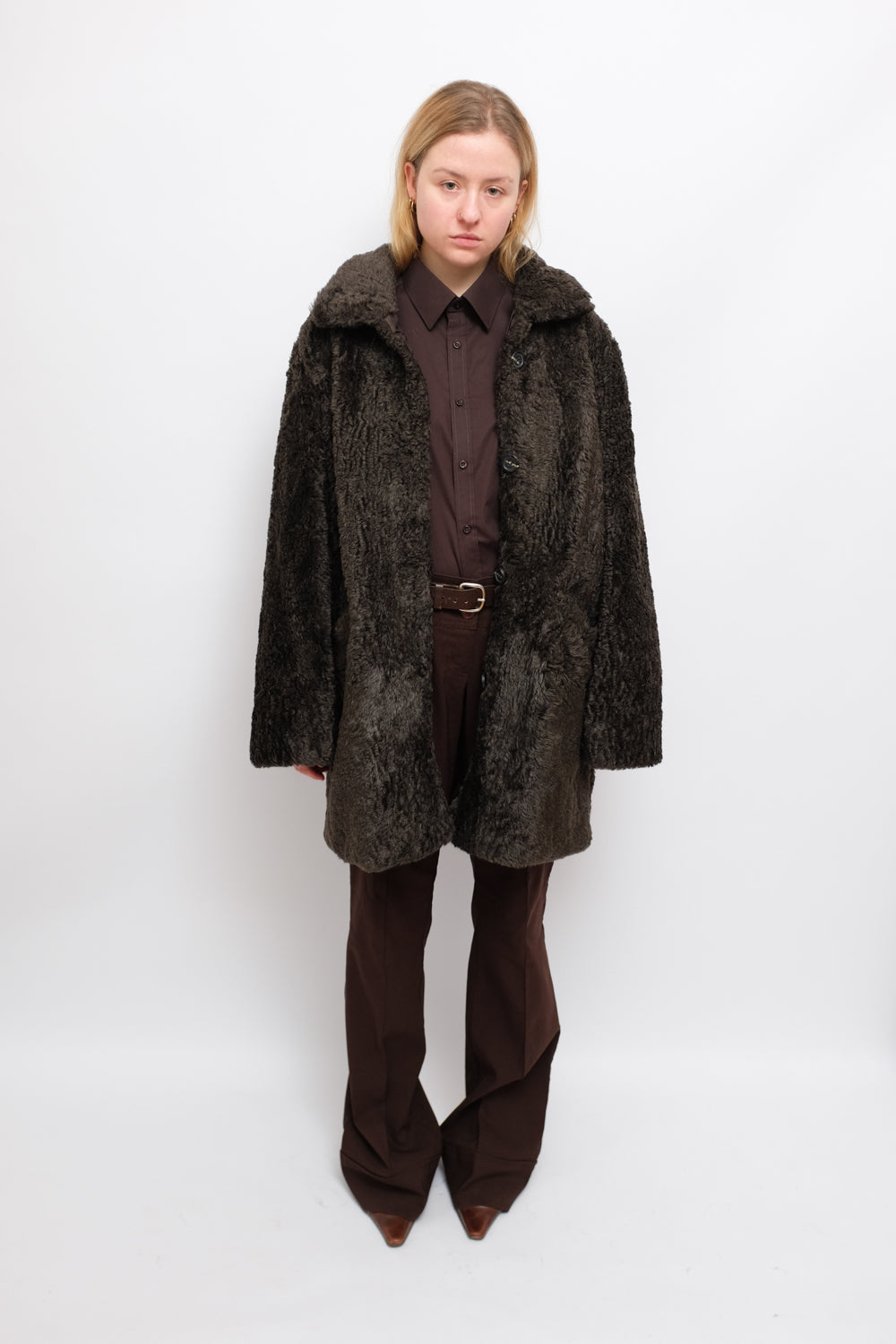 BROWN TEDDY FAUX VINTAGE COAT