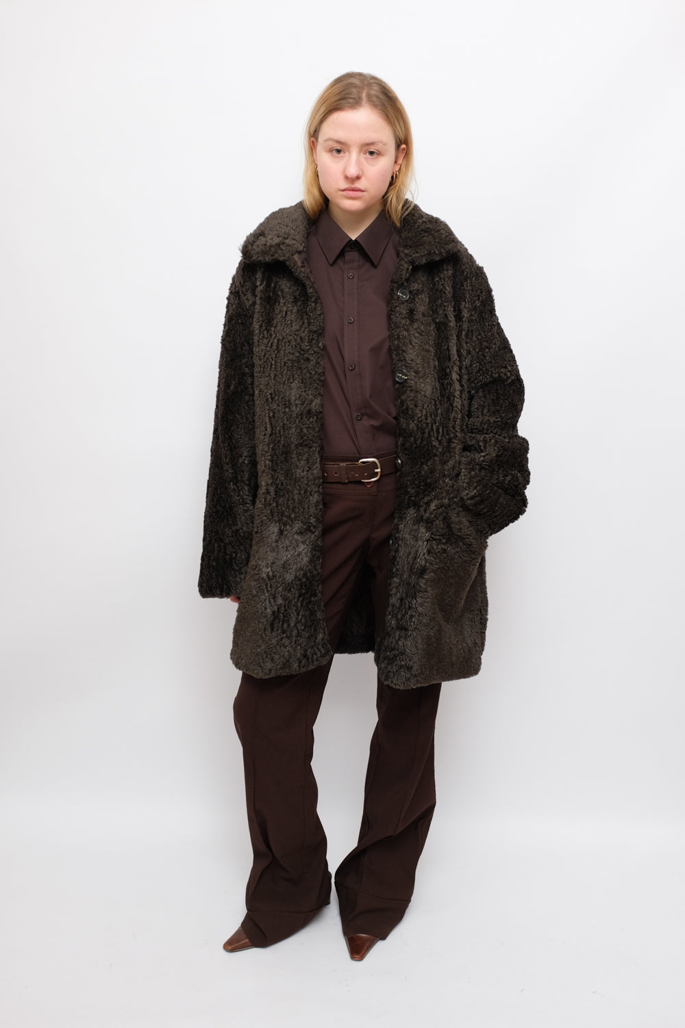 BROWN TEDDY FAUX VINTAGE COAT