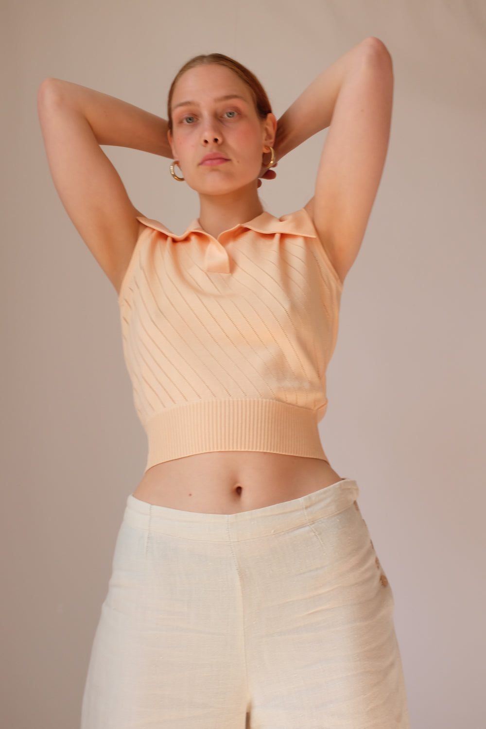 VINTAGE 1950 APRICOT CROP CROCHET TOP