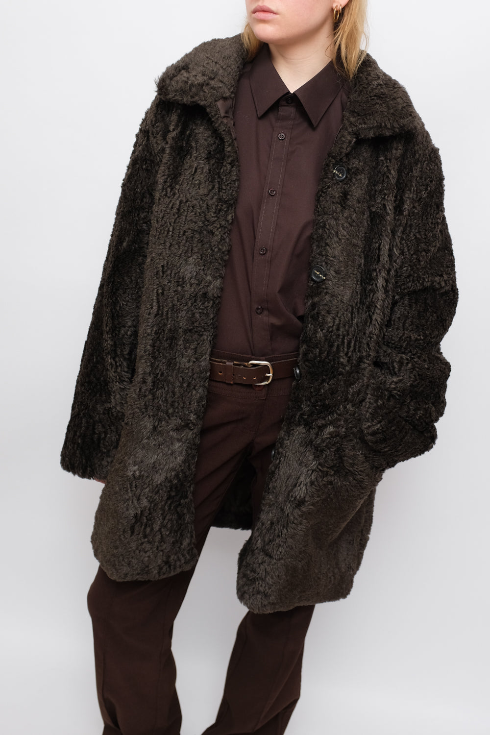 BROWN TEDDY FAUX VINTAGE COAT