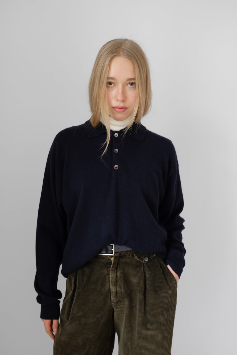 PURE CASHMERE NIGHTLBLUE POLO SWEATER