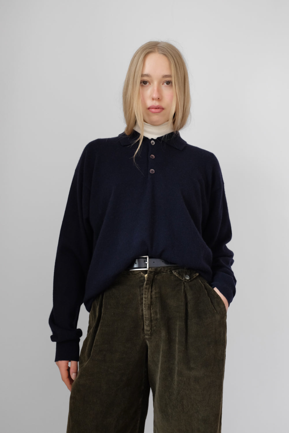 PURE CASHMERE NIGHTLBLUE POLO SWEATER