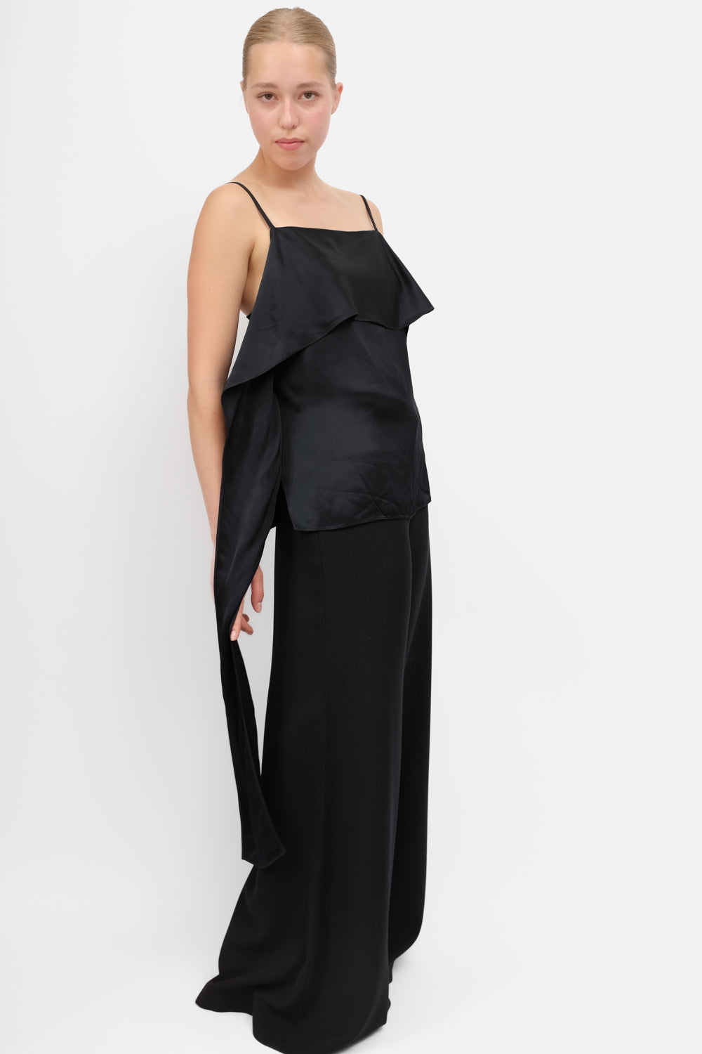 HELMUT LANG SILK SATIN BLACK SCARF TOP