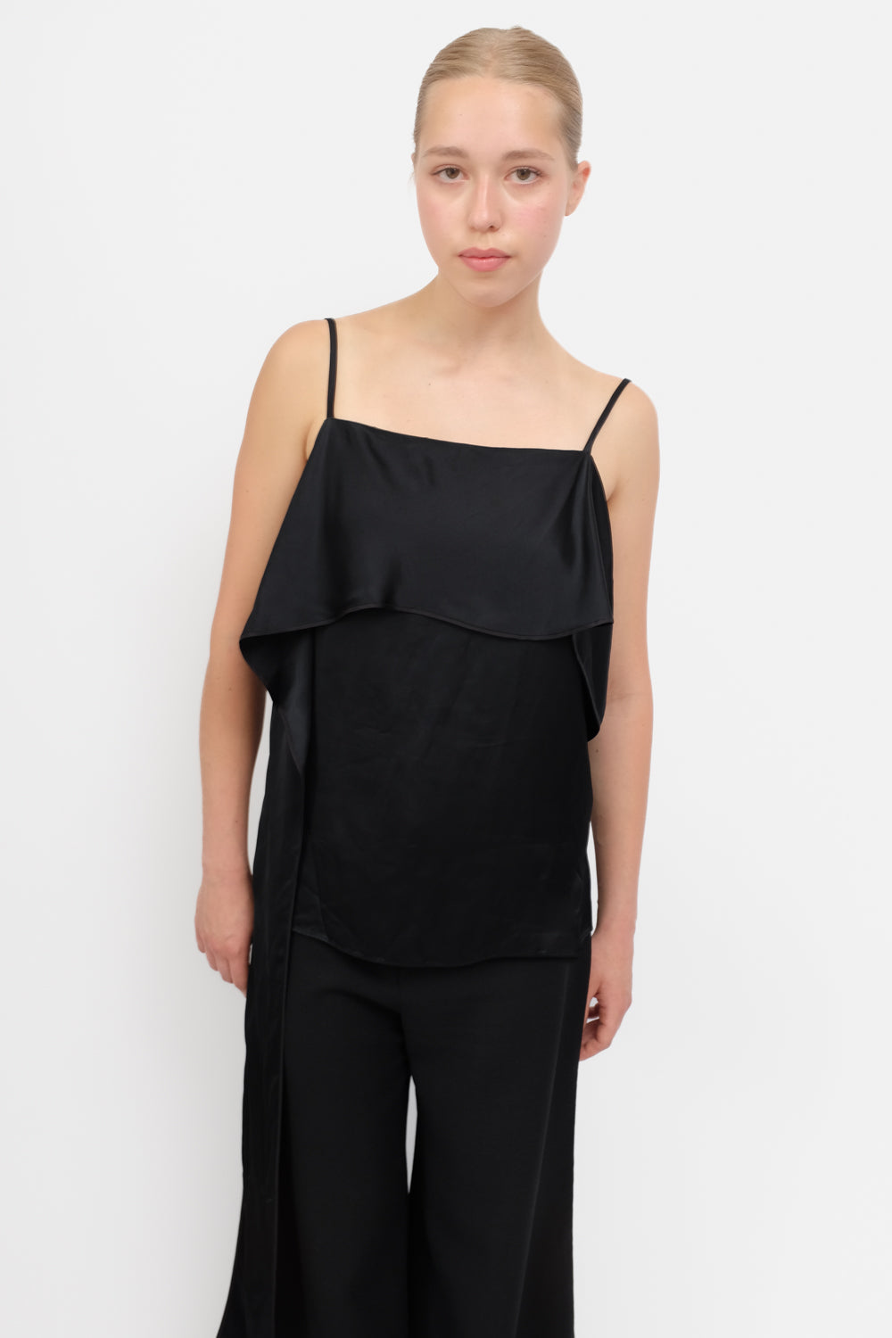 HELMUT LANG SILK SATIN BLACK SCARF TOP
