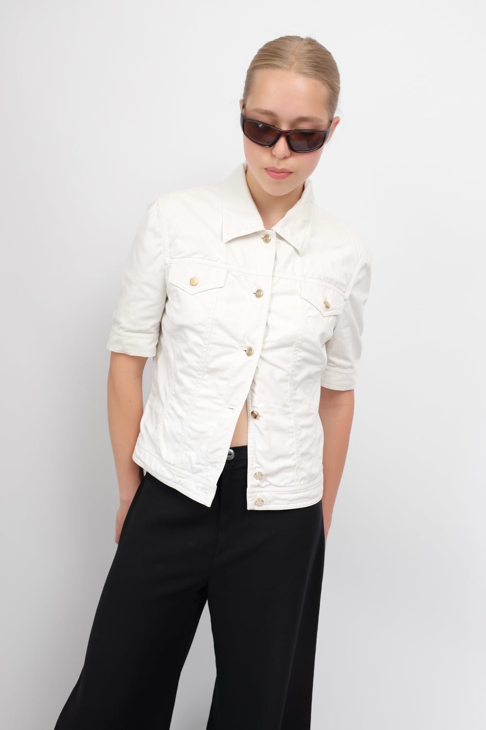 ESCADA WHITE SHORT ARM DENIM JACKET TOP