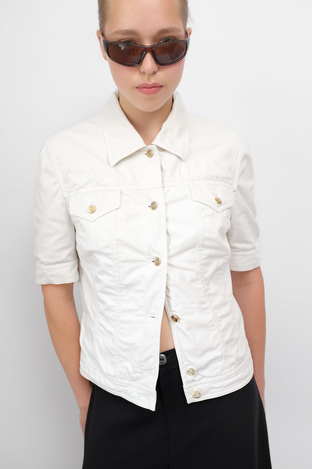 ESCADA WHITE SHORT ARM DENIM JACKET TOP