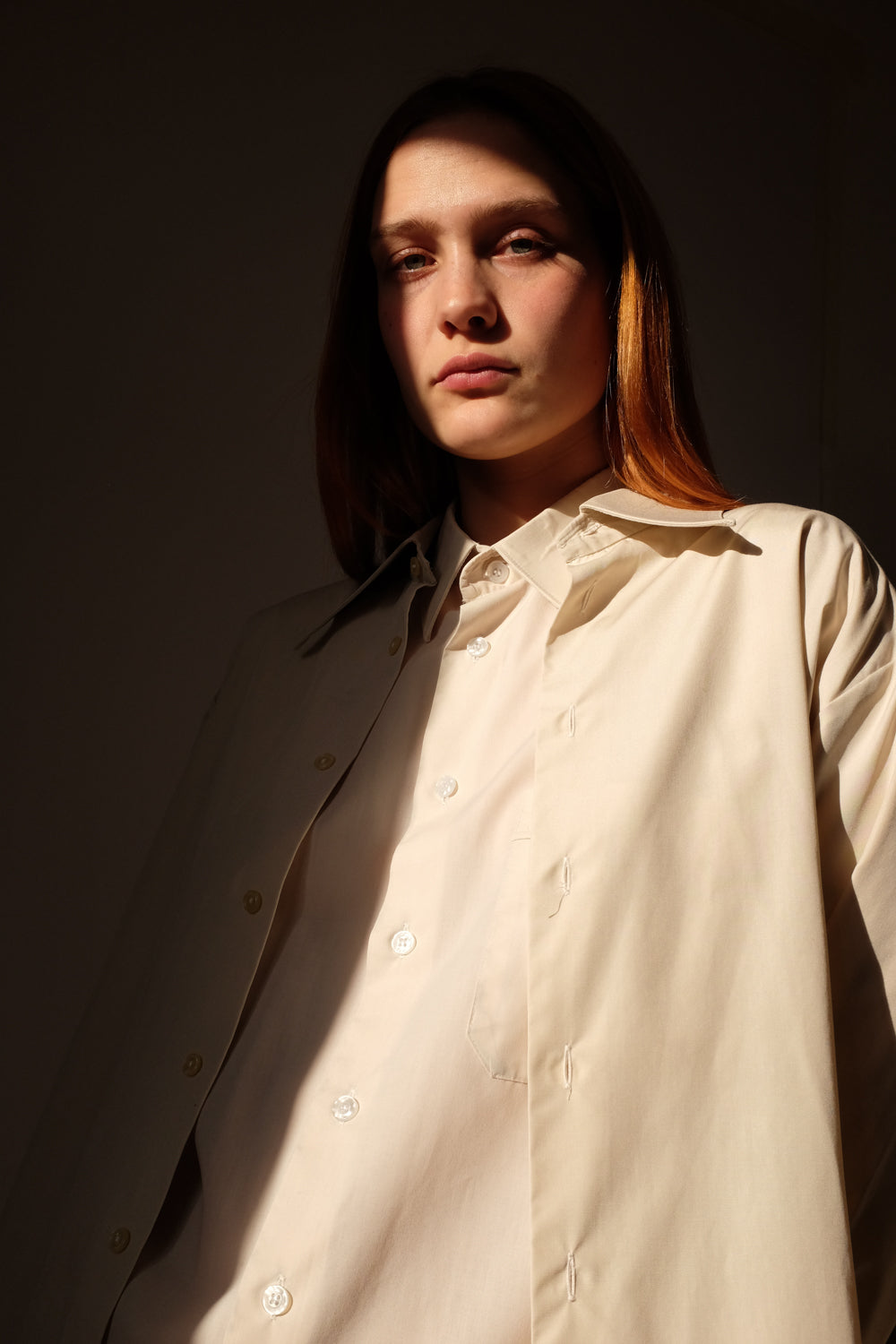 PURE COTTON BEIGE POINTY COLLAR VINTAGE SHIRT