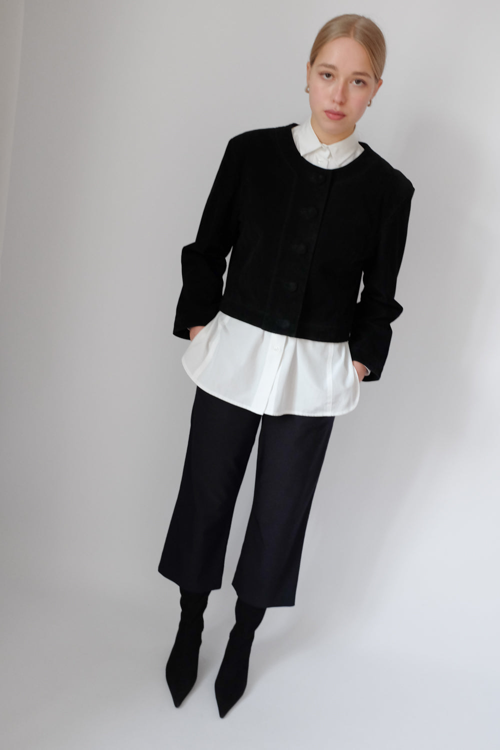 BLACK SUEDE LEATHER OVERKNEE BOOTS 38