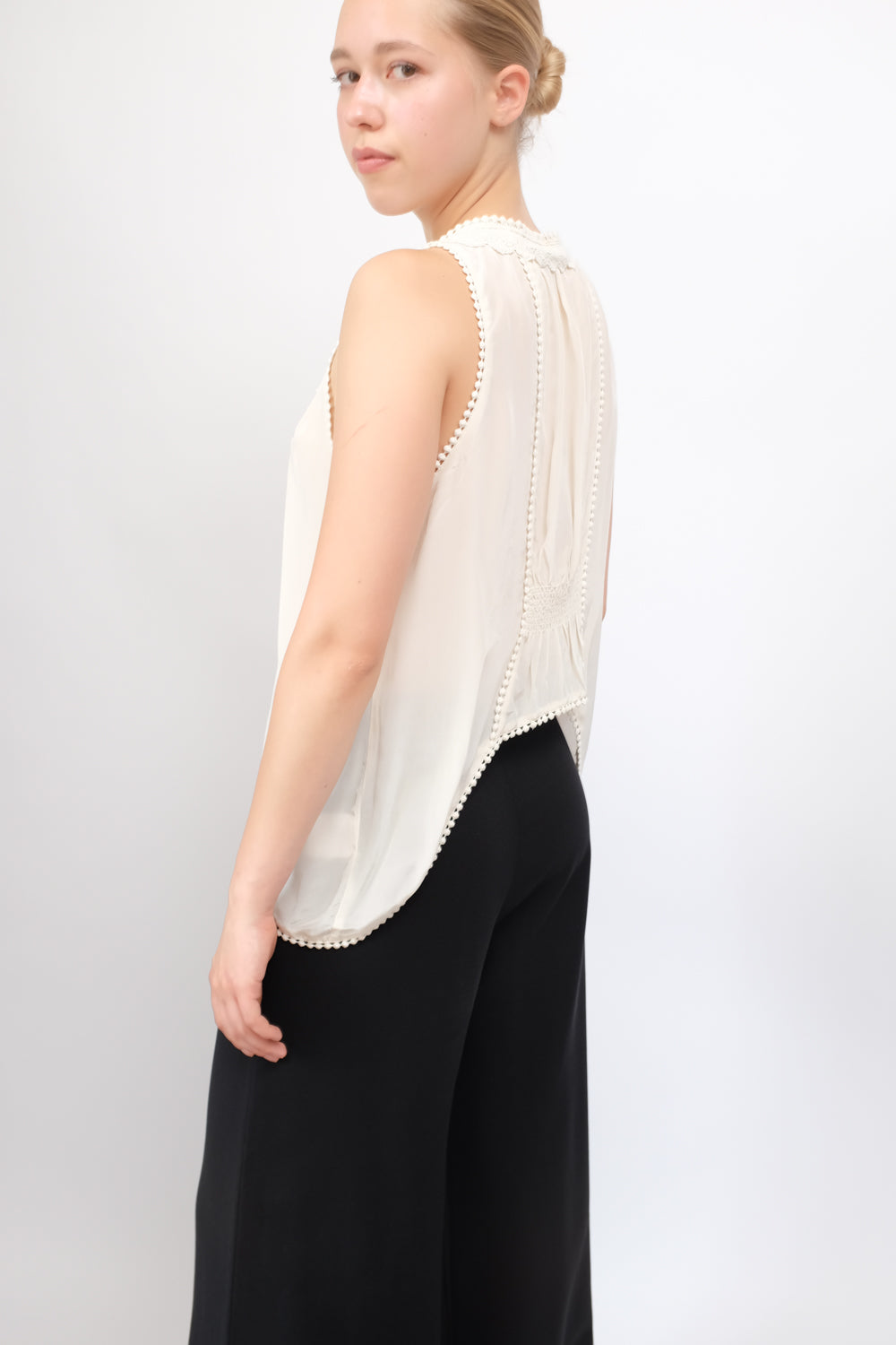 PURE SILK VISCOSE LACE CREAM VEST TOP