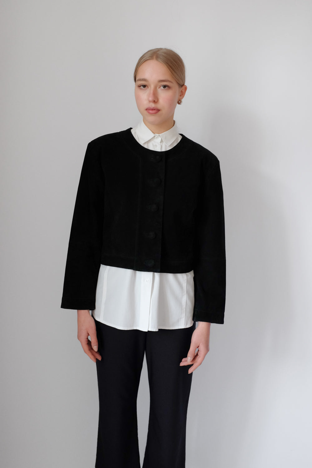 CROP SUEDE BLACK LEATHER VINTAGE JACKET