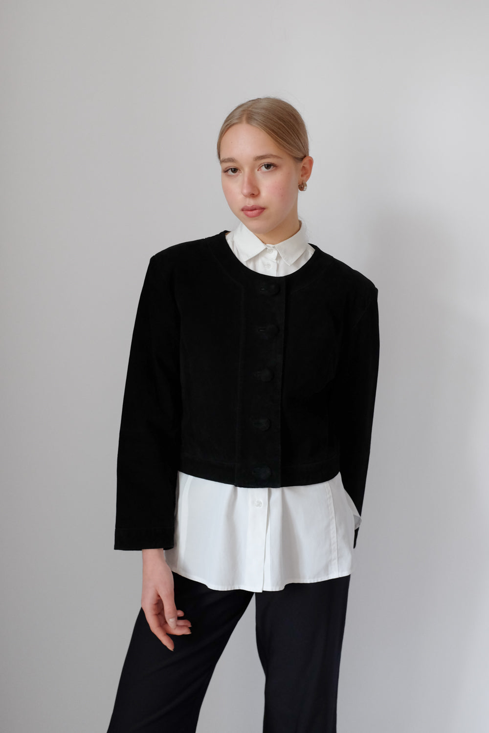 CROP SUEDE BLACK LEATHER VINTAGE JACKET