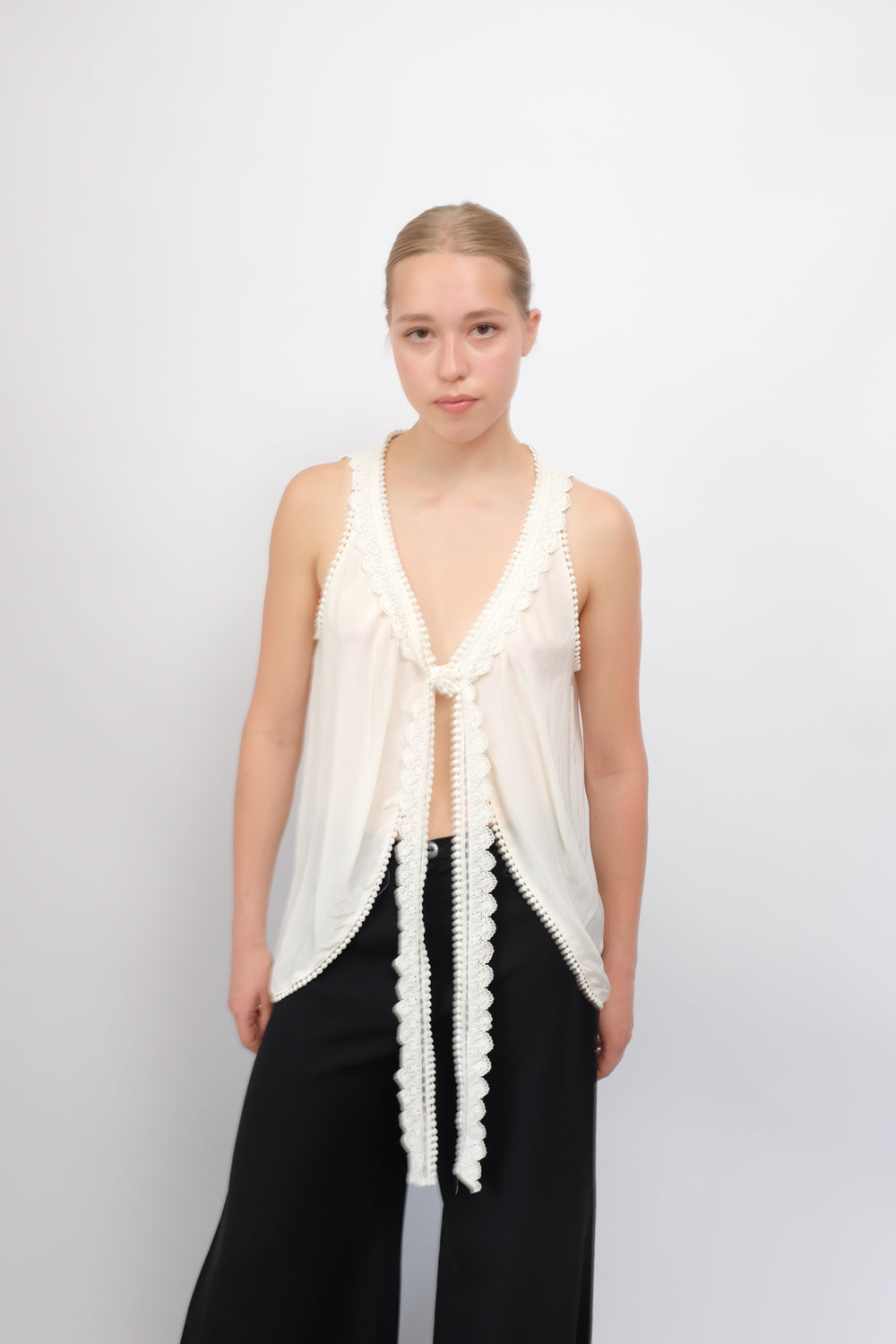 PURE SILK VISCOSE LACE CREAM VEST TOP