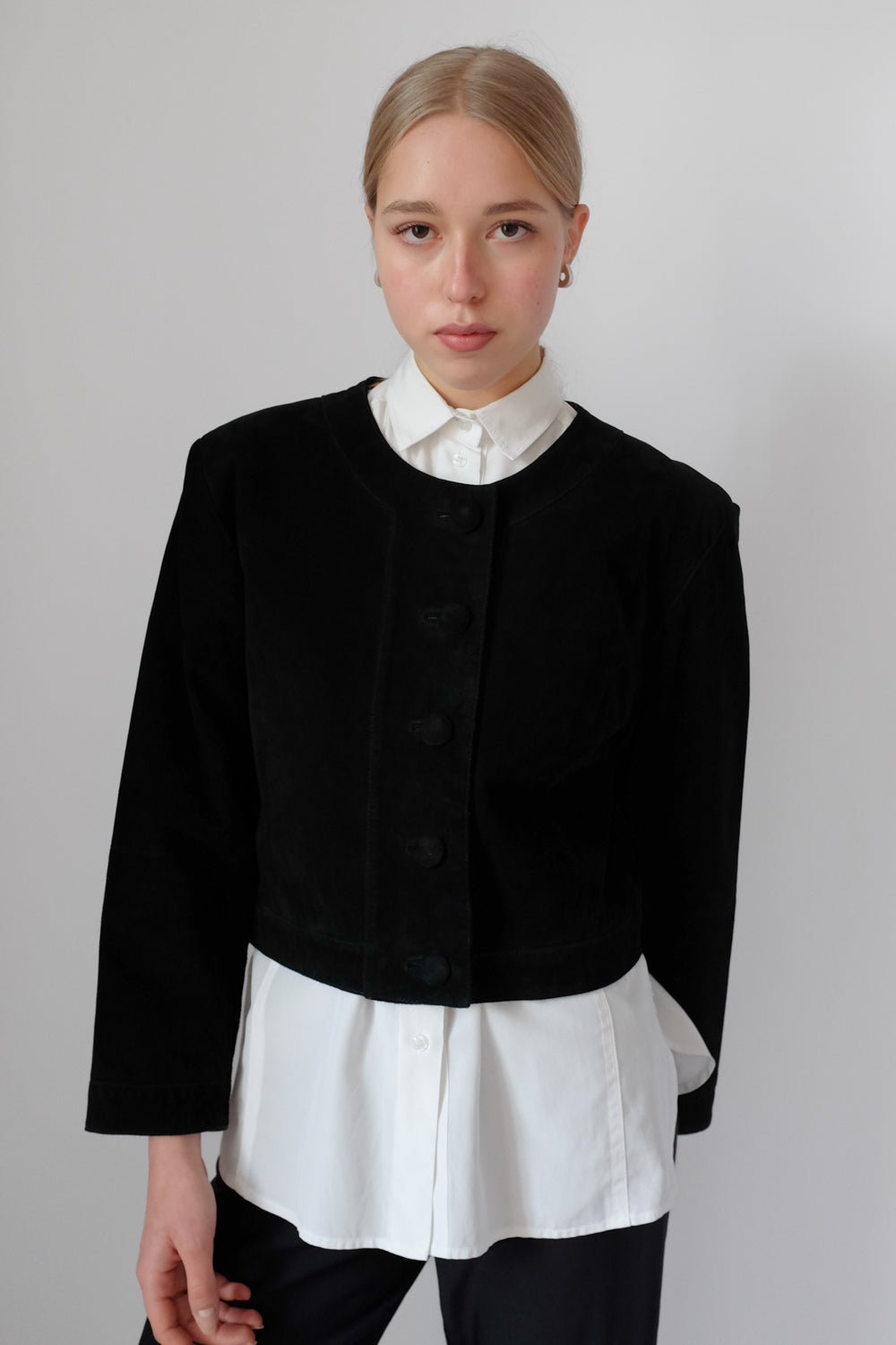 CROP SUEDE BLACK LEATHER VINTAGE JACKET