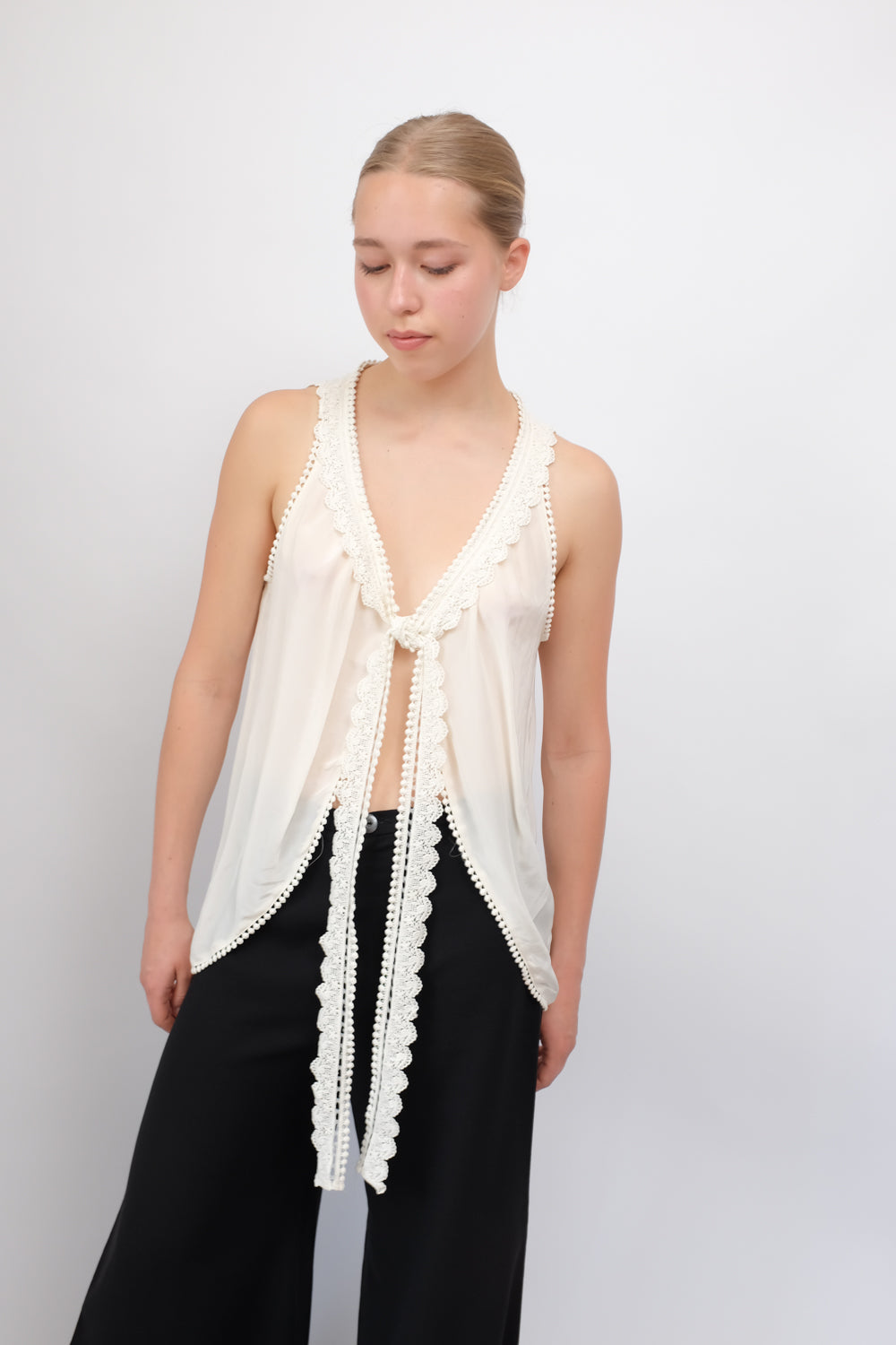 PURE SILK VISCOSE LACE CREAM VEST TOP