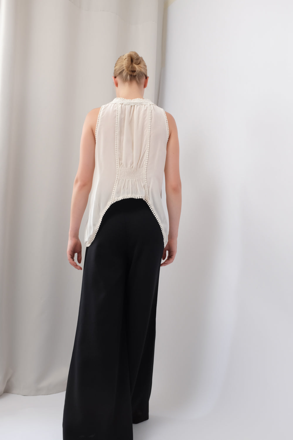 PURE SILK VISCOSE LACE CREAM VEST TOP