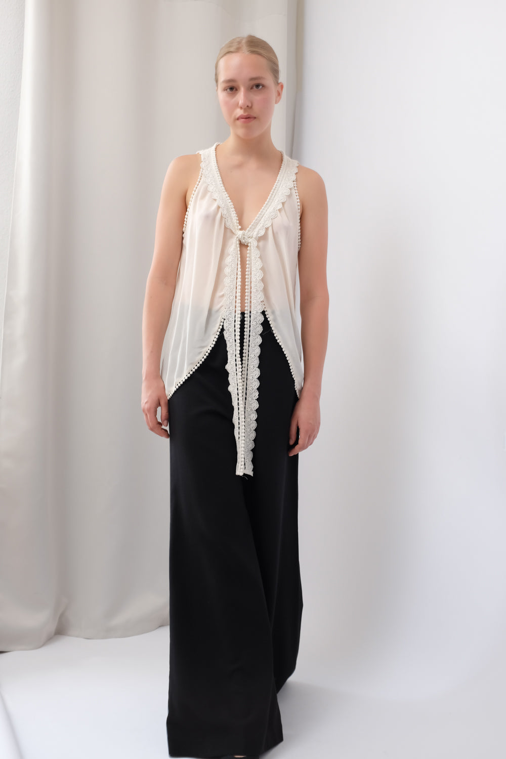 PURE SILK VISCOSE LACE CREAM VEST TOP
