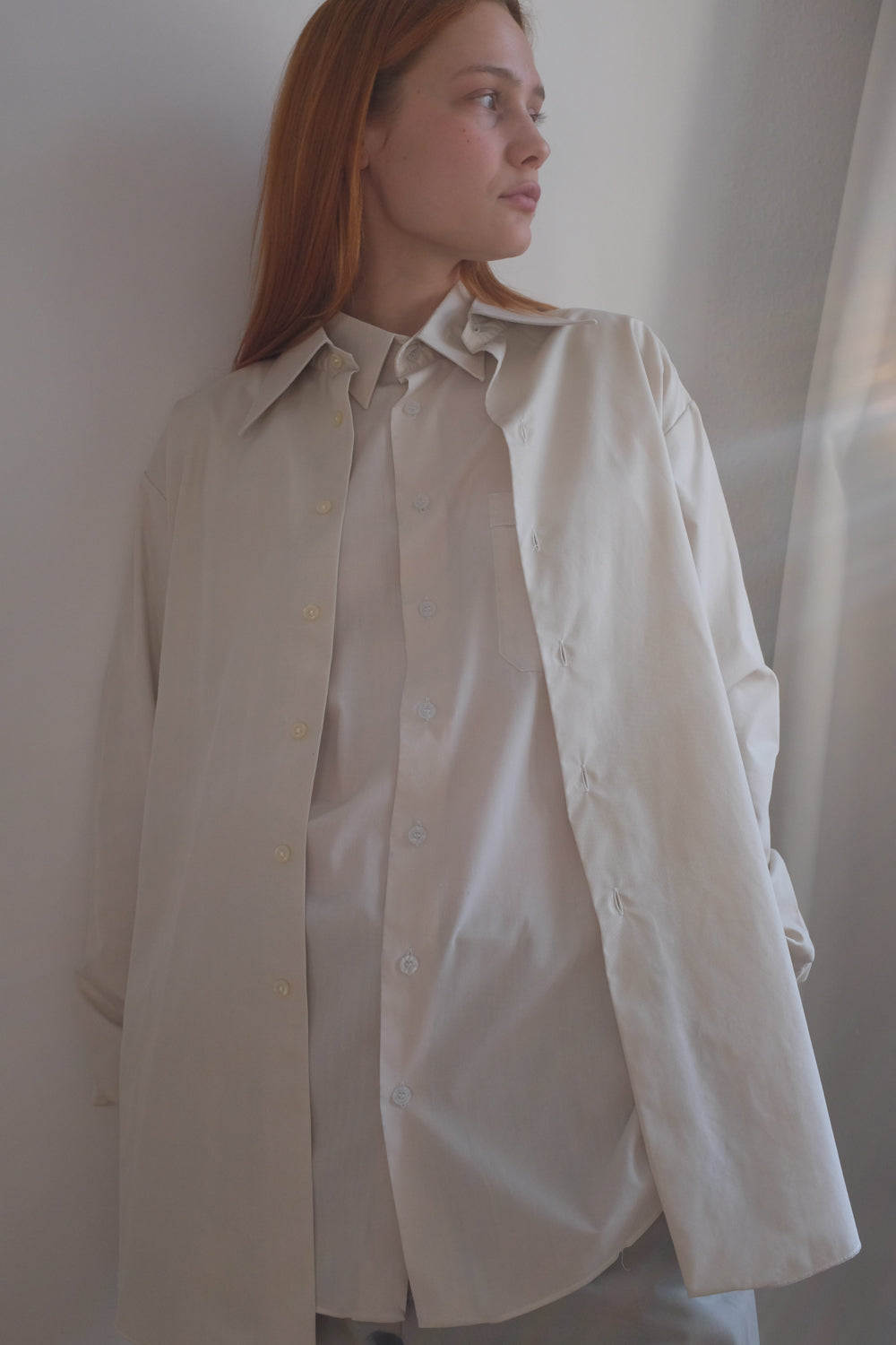PURE COTTON BEIGE POINTY COLLAR VINTAGE SHIRT