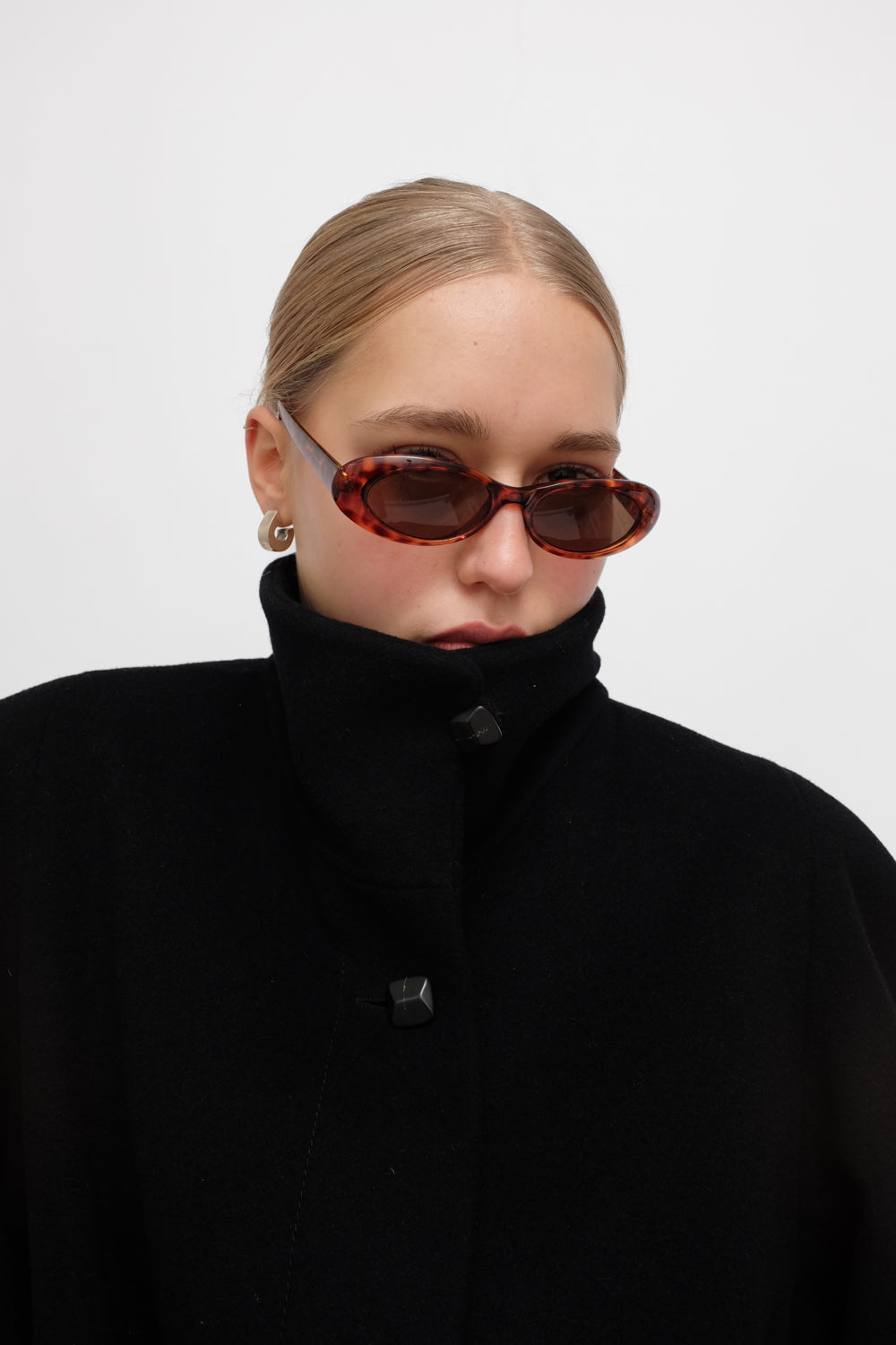 PURE WOOL CASHMERE BLACK HIGH NECK COAT