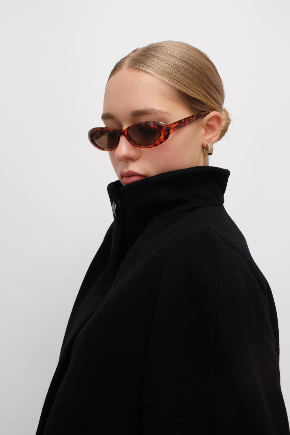 PURE WOOL CASHMERE BLACK HIGH NECK COAT