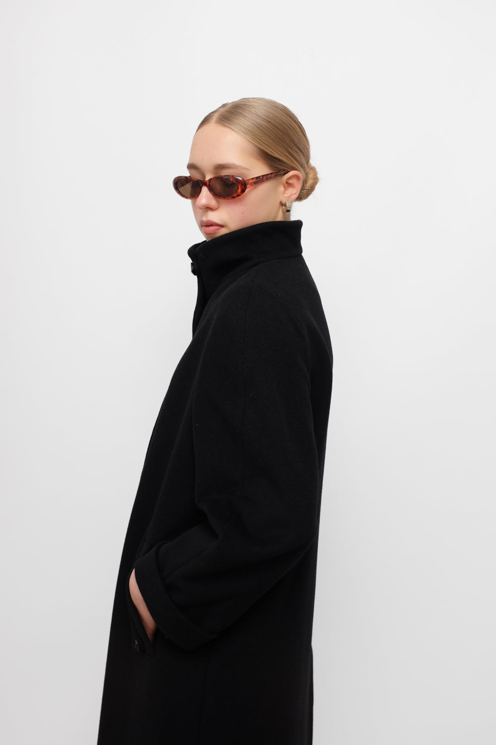 PURE WOOL CASHMERE BLACK HIGH NECK COAT