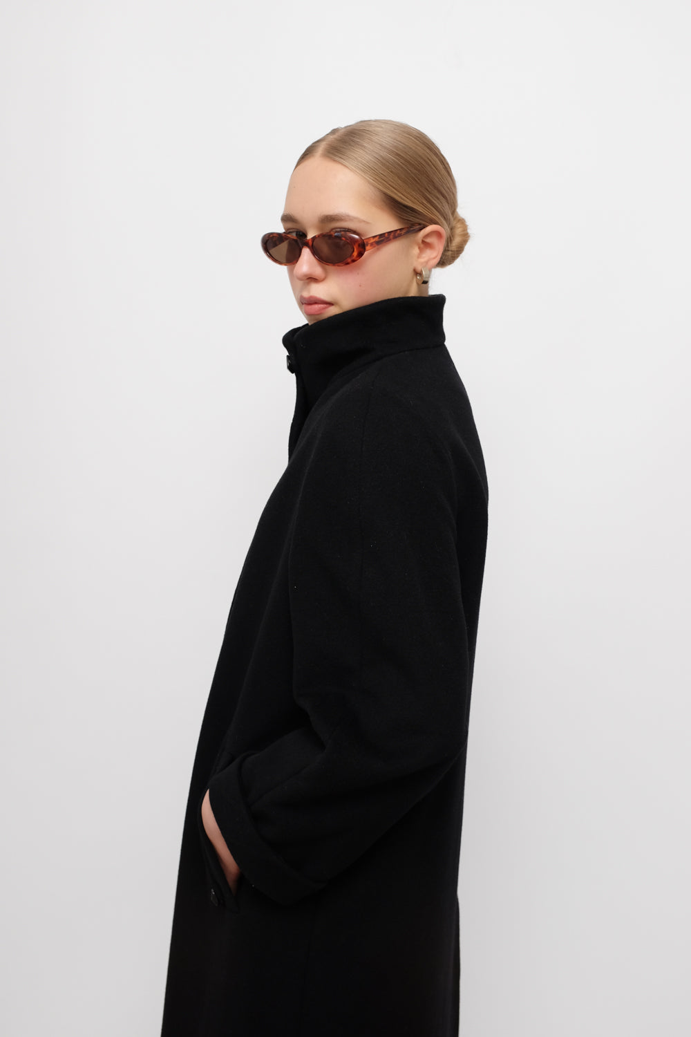 PURE WOOL CASHMERE BLACK HIGH NECK COAT