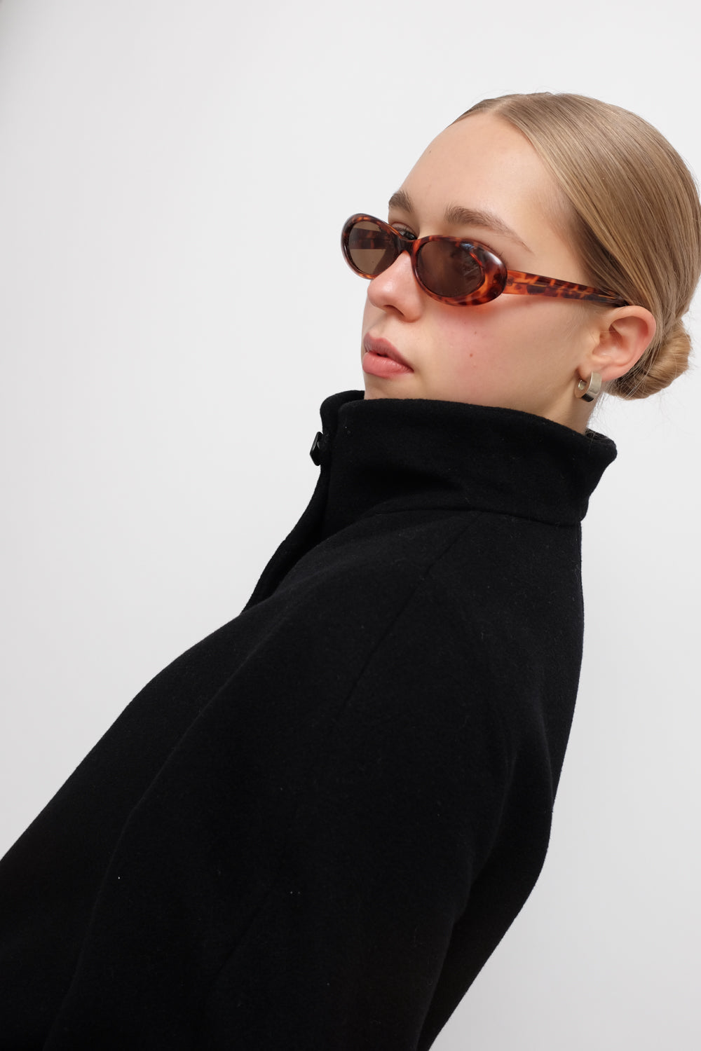 PURE WOOL CASHMERE BLACK HIGH NECK COAT