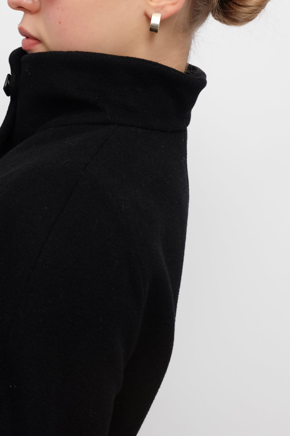 PURE WOOL CASHMERE BLACK HIGH NECK COAT