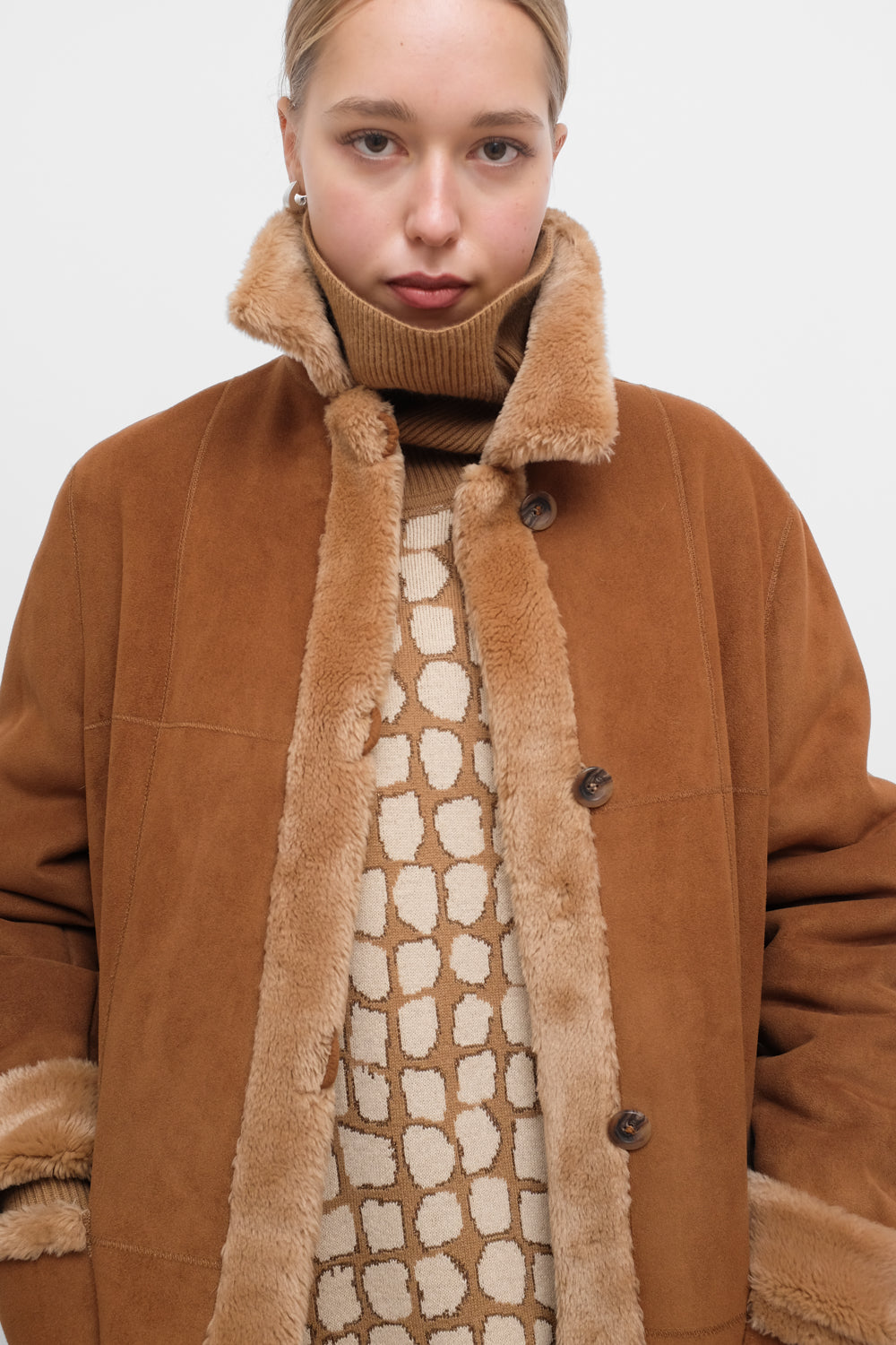 VINTAGE VEGAN SUEDE SHEARLING TEDDY COAT