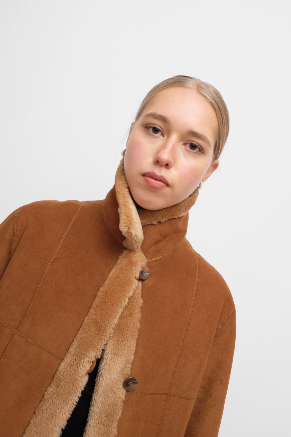 VINTAGE VEGAN SUEDE SHEARLING TEDDY COAT