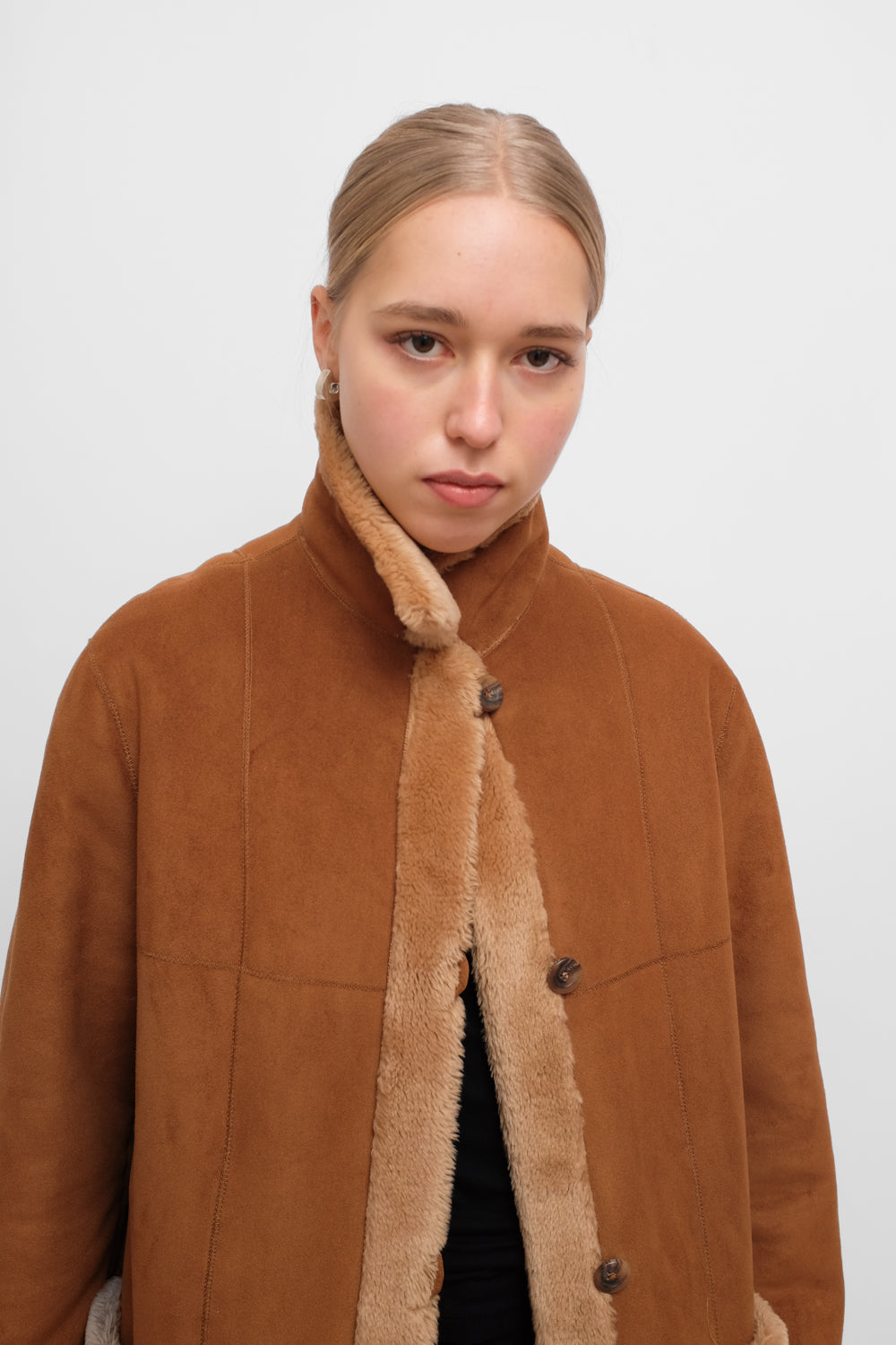 VINTAGE VEGAN SUEDE SHEARLING TEDDY COAT