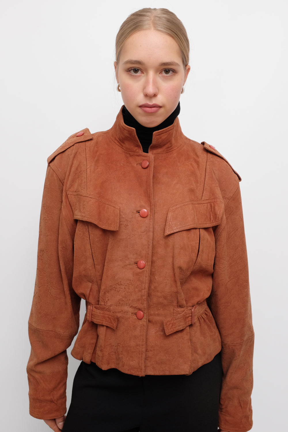 VINTAGE BROWN SUEDE LEATHER FITTED JACKET