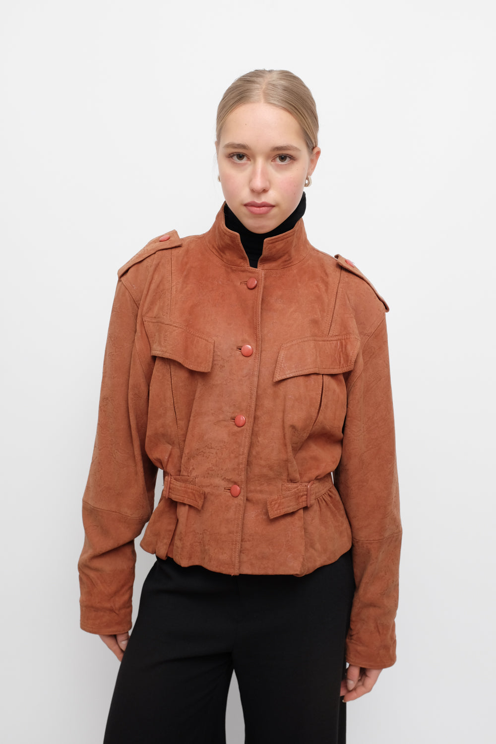 VINTAGE BROWN SUEDE LEATHER FITTED JACKET