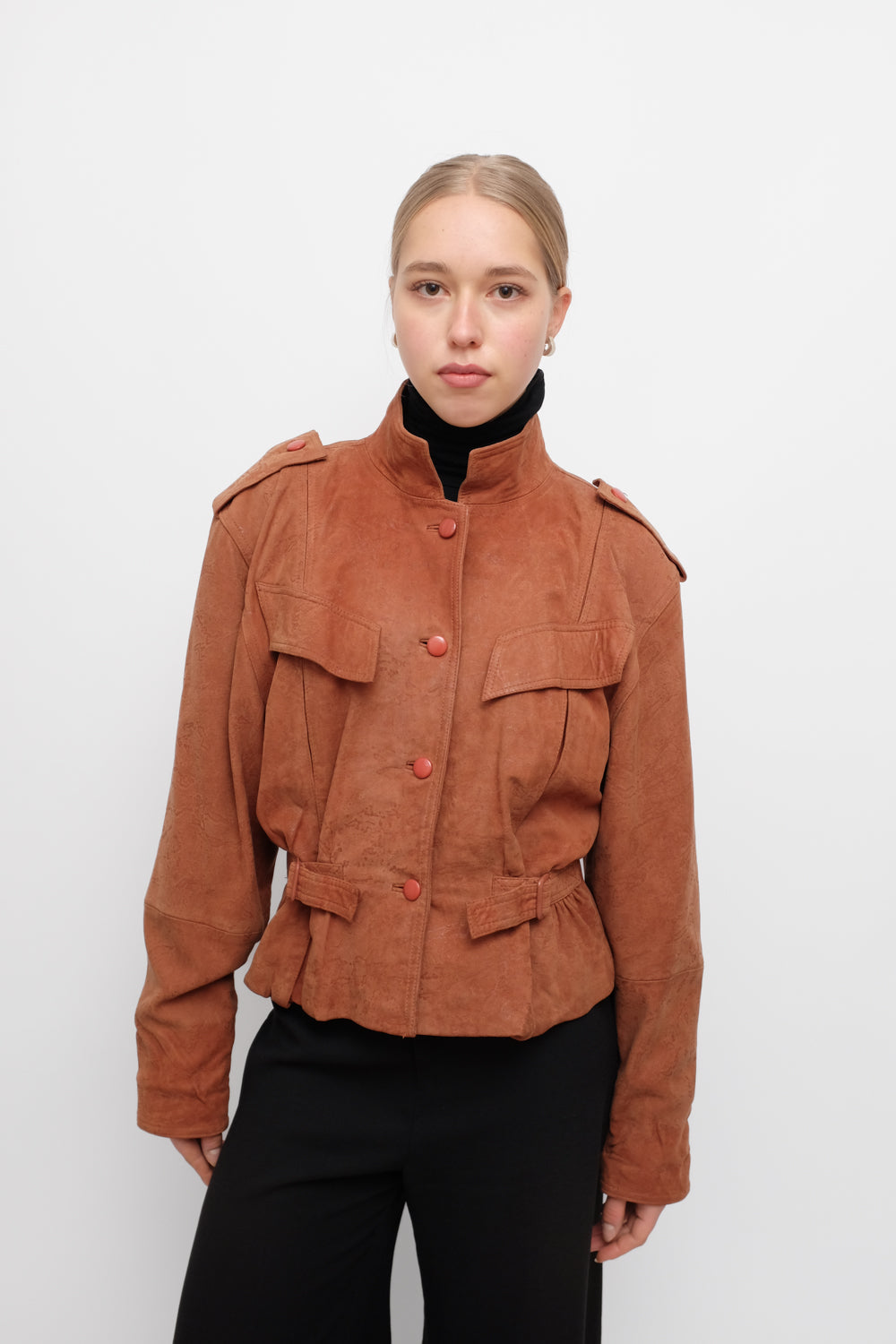 VINTAGE BROWN SUEDE LEATHER FITTED JACKET