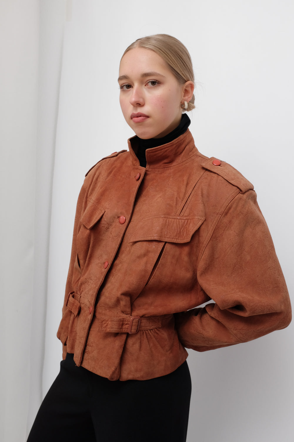 VINTAGE BROWN SUEDE LEATHER FITTED JACKET