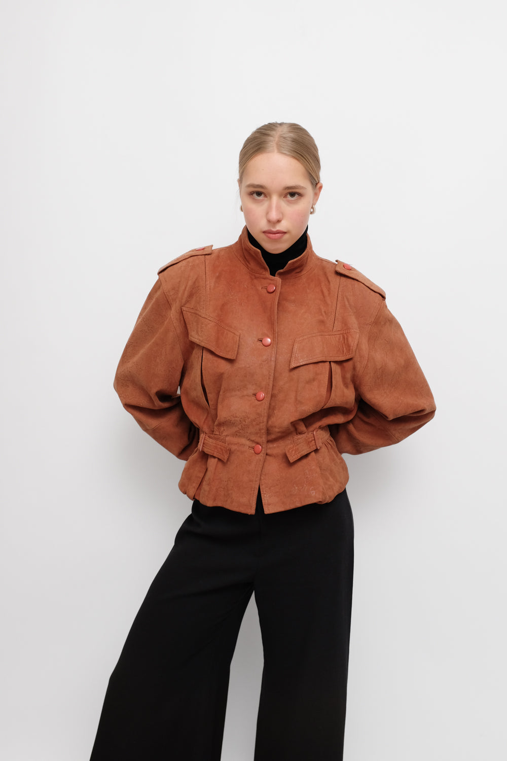 VINTAGE BROWN SUEDE LEATHER FITTED JACKET
