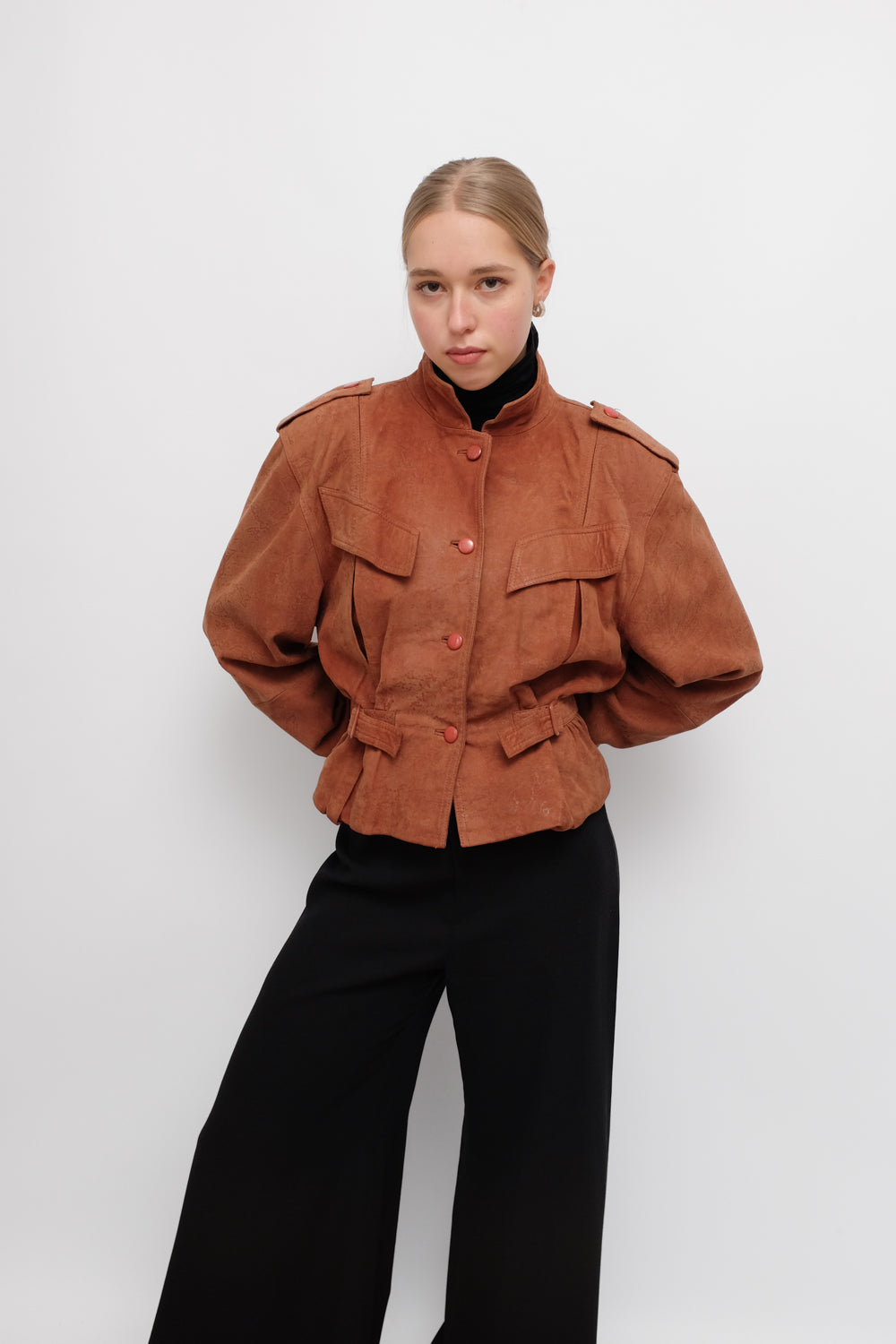 VINTAGE BROWN SUEDE LEATHER FITTED JACKET